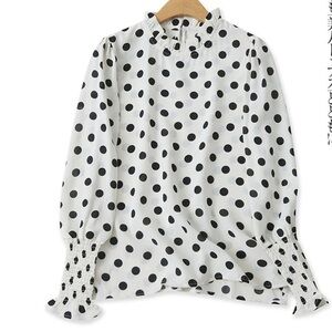Polka Dot Blouse ruffled collared round crew neck long sleeve